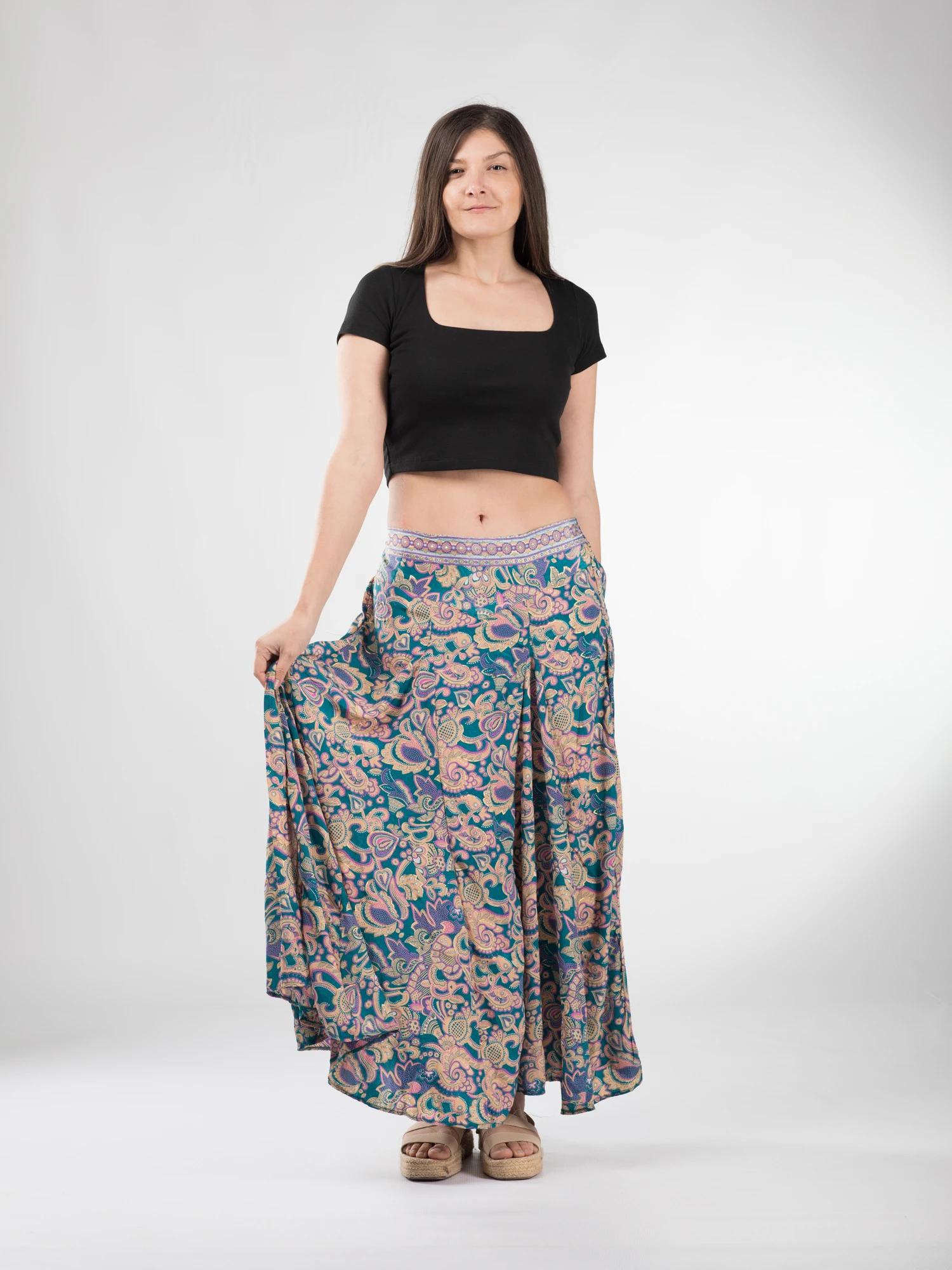 Fustă maxi cu pliuri și print oriental - Model 6 [2]