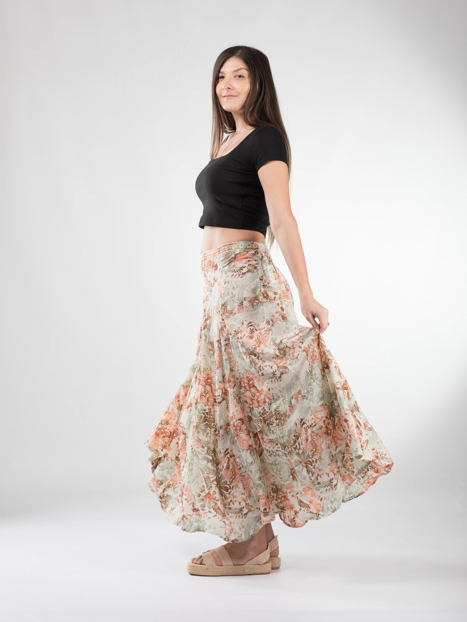 Fustă maxi cu pliuri și print oriental - Model 7 [5]