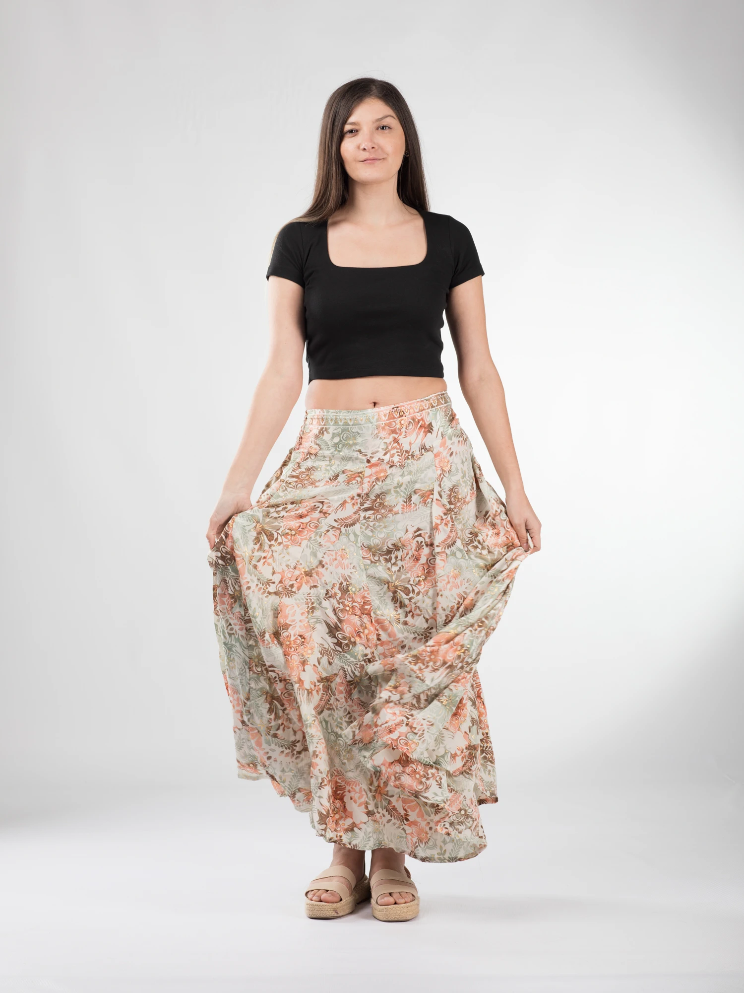 Fustă maxi cu pliuri și print oriental - Model 7 [3]