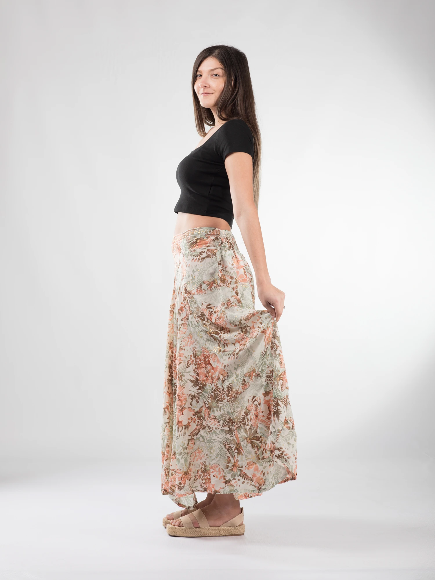 Fustă maxi cu pliuri și print oriental - Model 7 [4]