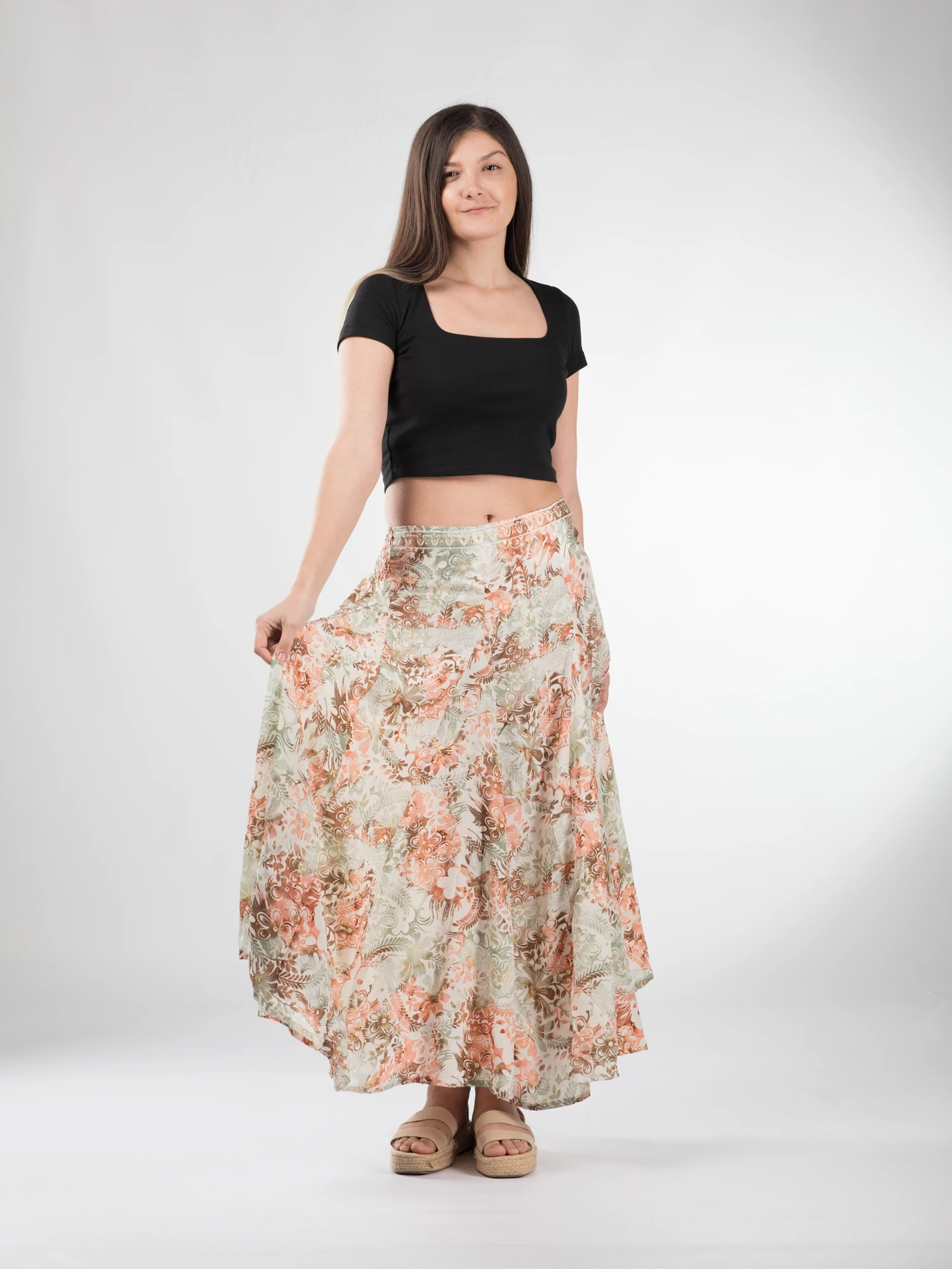 Fustă maxi cu pliuri și print oriental - Model 7 [2]