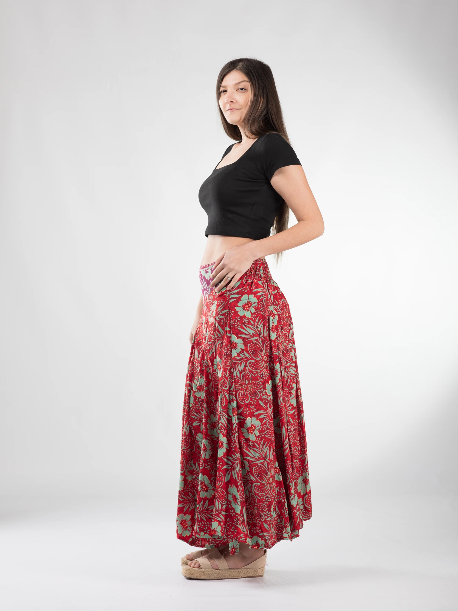 Fustă maxi cu pliuri și print oriental - Model 8 [3]