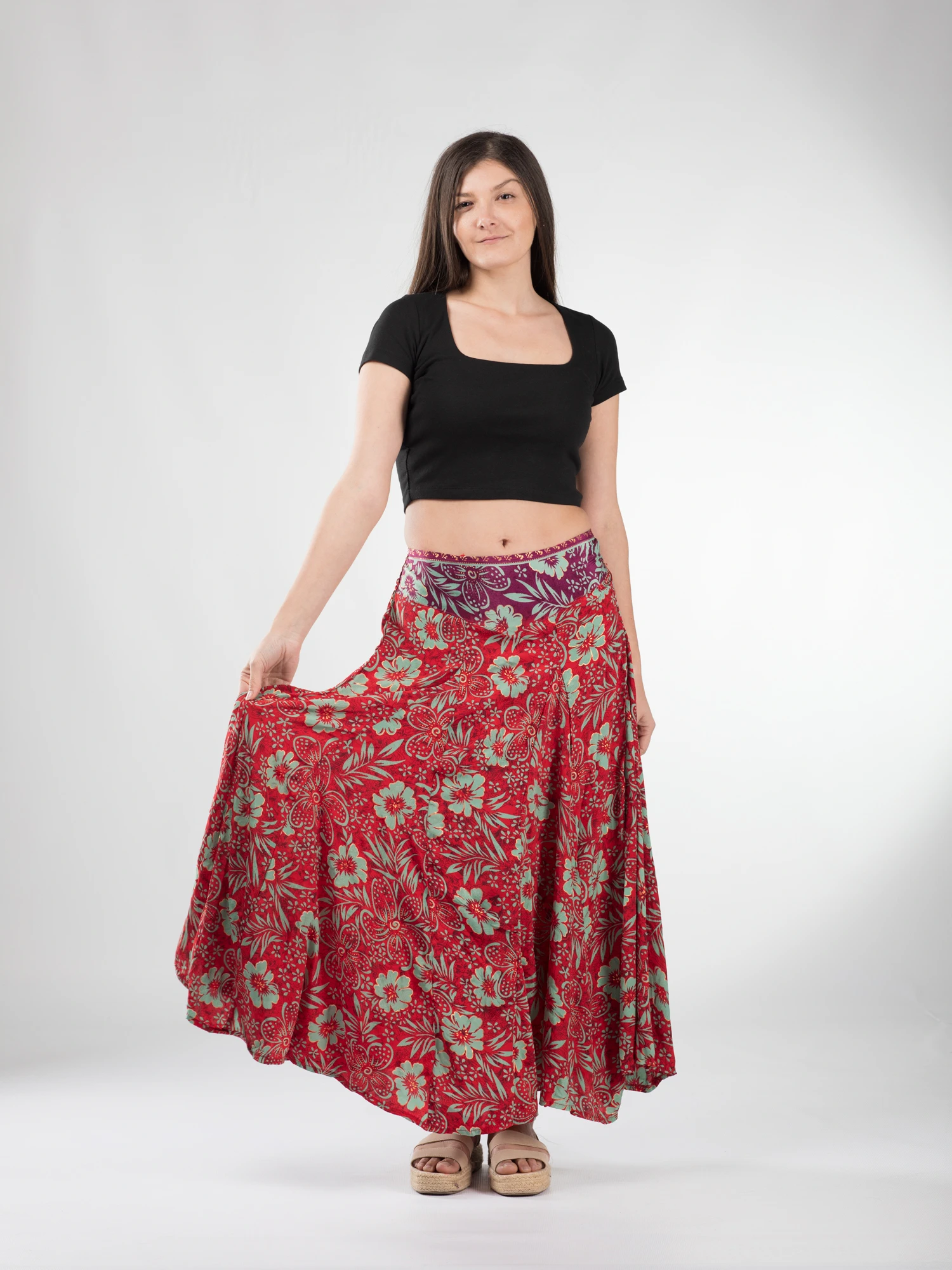 Fustă maxi cu pliuri și print oriental - Model 8 [2]