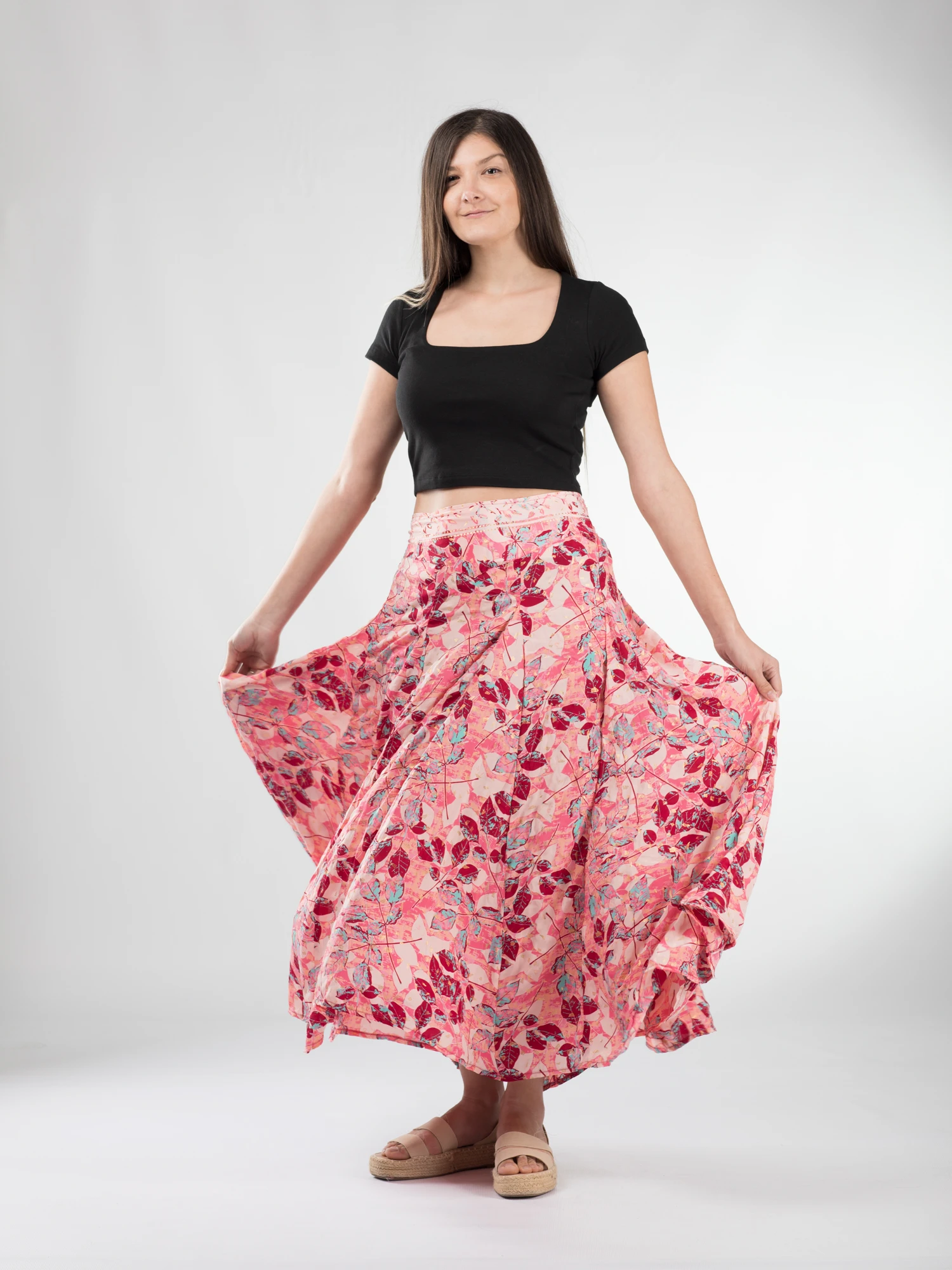 Fustă maxi cu pliuri și print oriental - Model 9 [3]