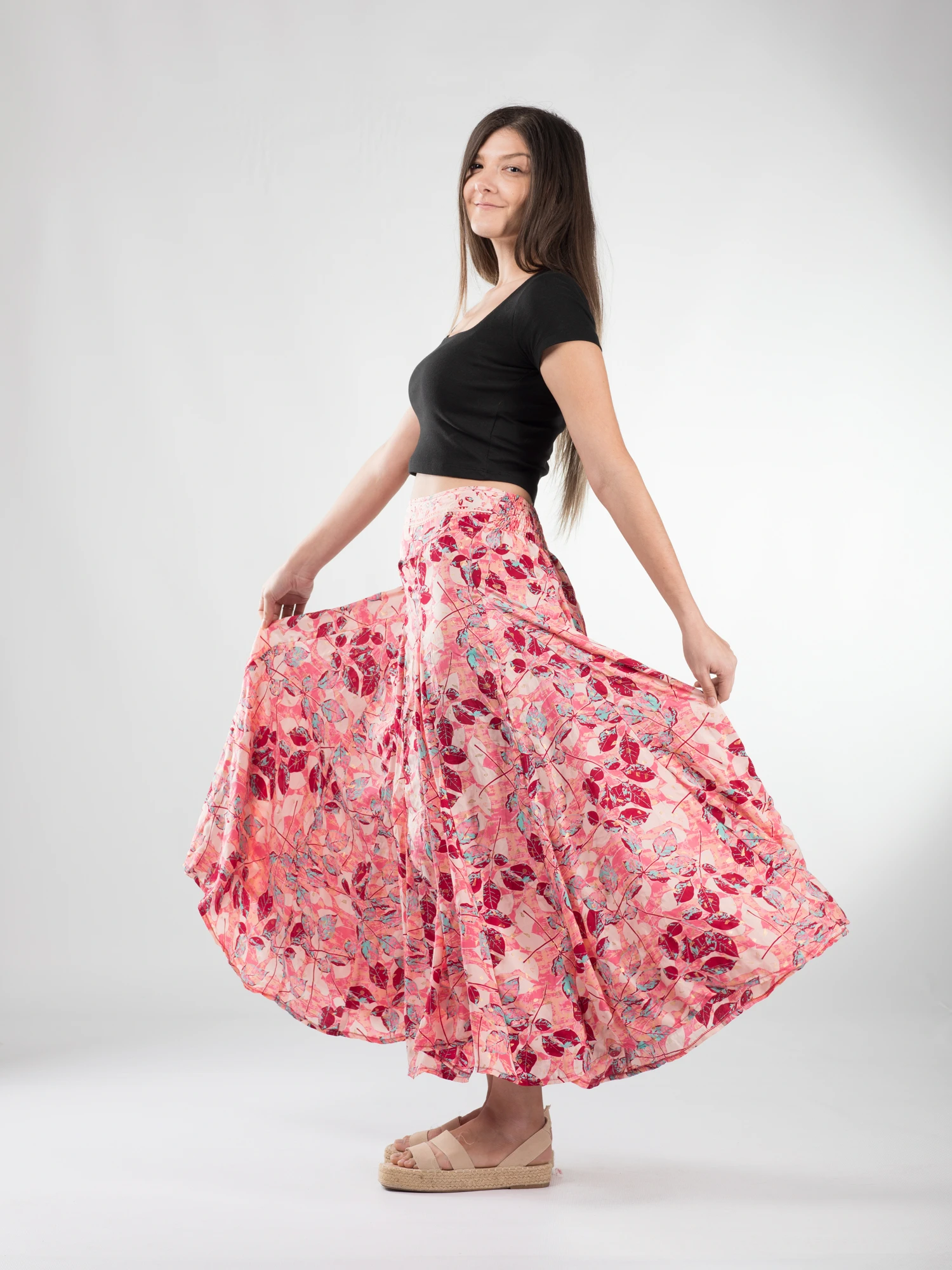 Fustă maxi cu pliuri și print oriental - Model 9 [4]