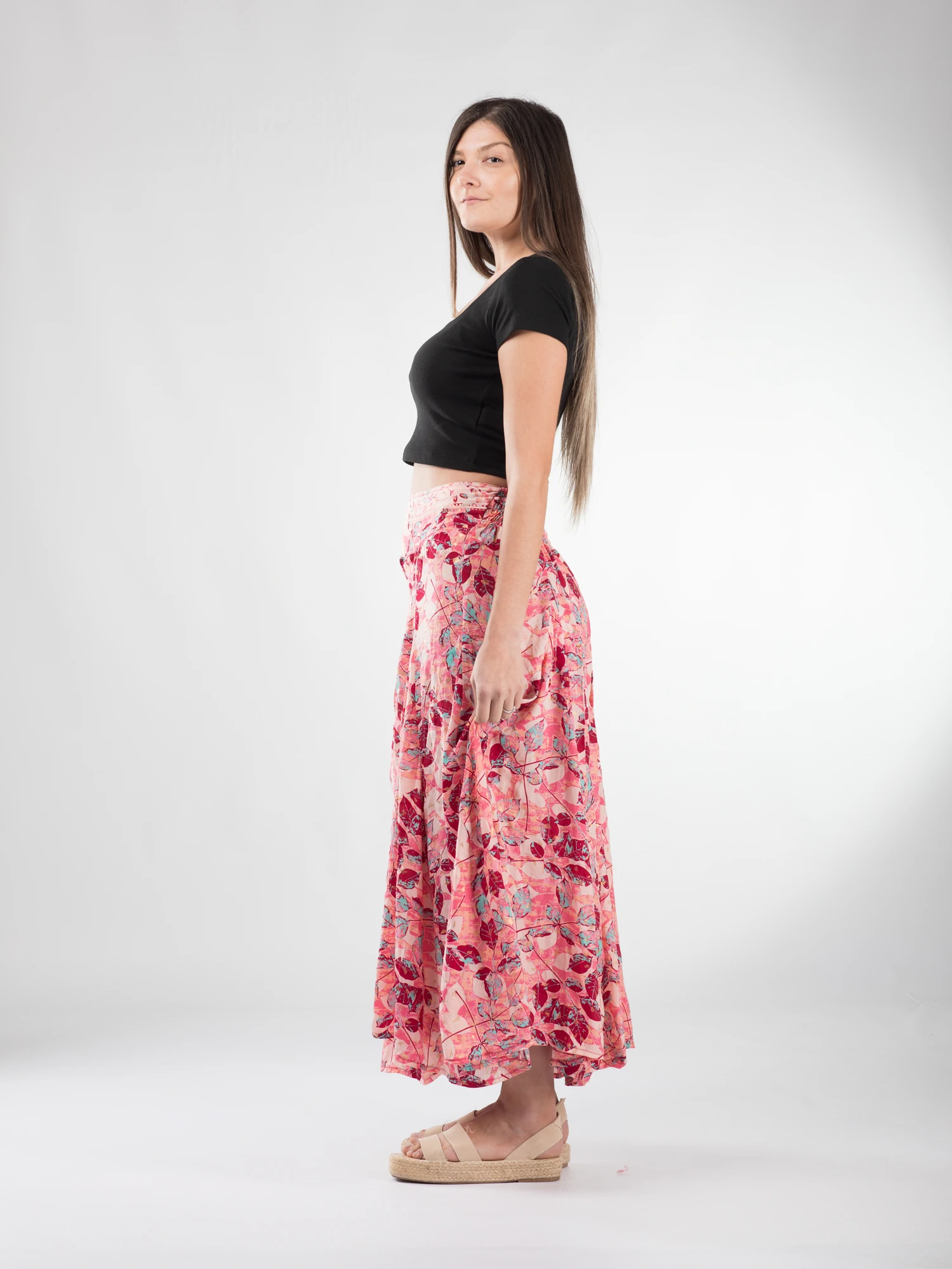 Fustă maxi cu pliuri și print oriental - Model 9 [5]