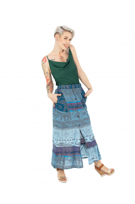 Fusta medie din bumbac cu volanas si crapatura - Elefanti [3]