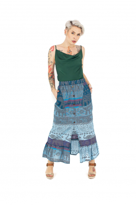 Fusta medie din bumbac cu volanas si crapatura - Elefanti [2]