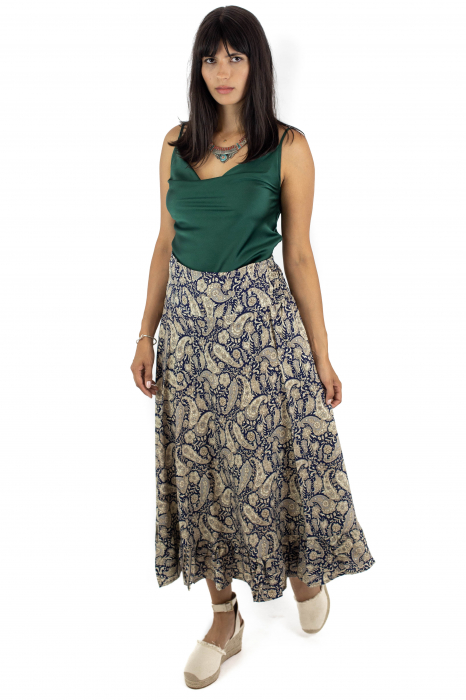 Fusta midi cu print din material fluid - Culori reci - MEJU0009 [2]