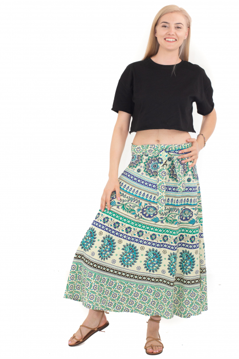 Fusta petrecuta cu cordon albastra&verde - Motive hinduse [2]