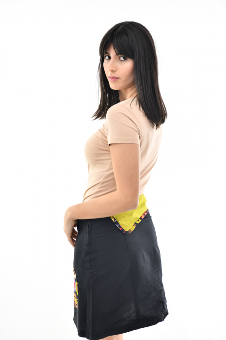 Fusta scurta cu print abstract si fermoar lateral - Negru [2]
