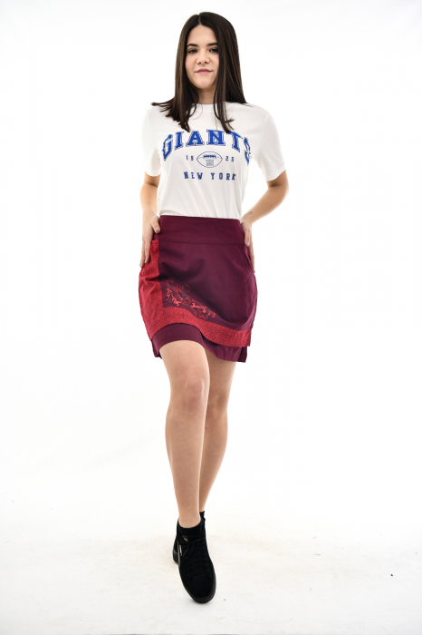 Fusta scurta cu print floral -Rosu [3]