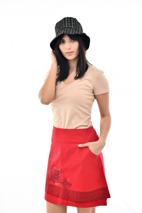 Fusta scurta cu print floral -Rosu [4]
