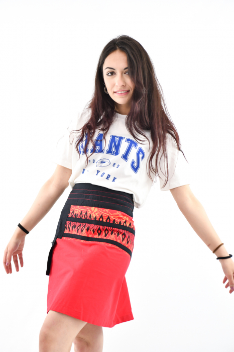 Fusta scurta din bumbac cu print - Rosu [2]