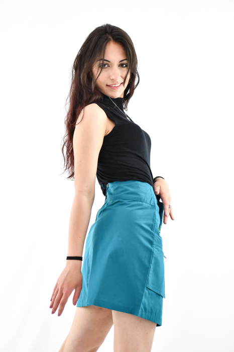 Fusta scurta din bumbac cu print - Teal [7]
