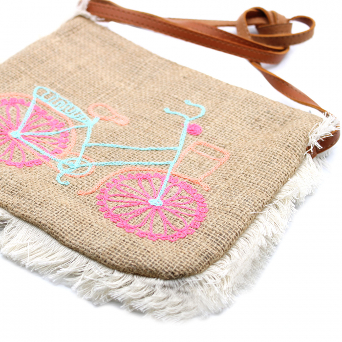 Geantă de umăr cu franjuri și broderie - Bicicletă [2]