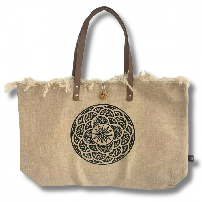 Geanta din Bumbac Canvas cu Manere din Piele - Mandala [1]
