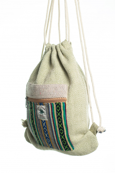 Geanta tip rucsac din canepa si bumbac - Verde [2]