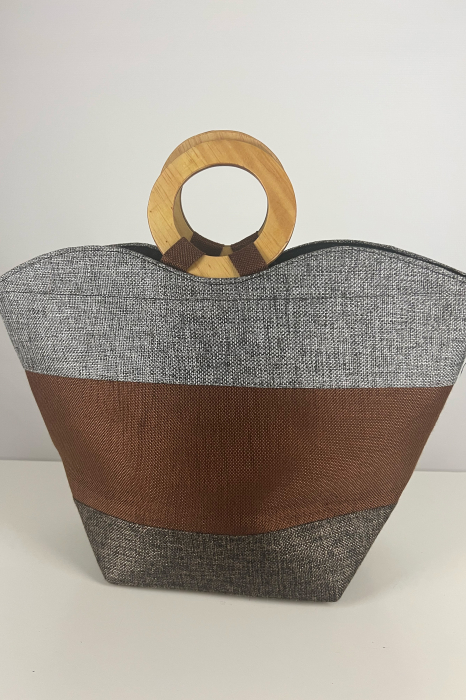 Geantă Tote - Piesă Unicat - din Sisal cu Mânere din Lemn – Artizanat African Elegant | Maro-Gri [3]