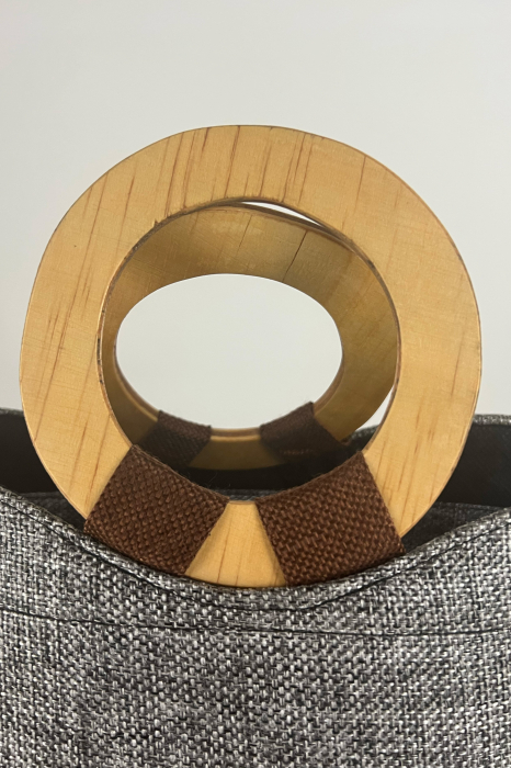Geantă Tote - Piesă Unicat - din Sisal cu Mânere din Lemn – Artizanat African Elegant | Maro-Gri [7]