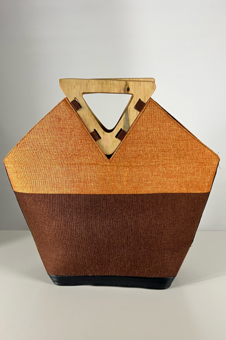 Geantă Tote -Piesă Unicat- din Sisal cu Mânere din Lemn – Eleganță Africană Autentică | Orange-Maro [3]