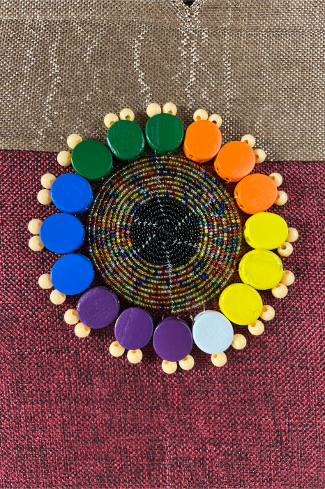 Geantă Tote -Piesă Unicat- din Sisal cu Mânere Triunghiulare din Lemn – Eleganță Africana autentica - Gri-Vișiniu [2]