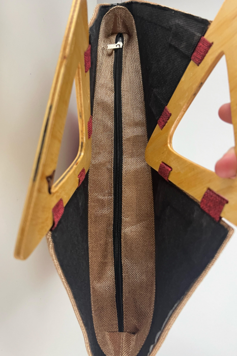 Geantă Tote -Piesă Unicat- din Sisal cu Mânere Triunghiulare din Lemn – Eleganță Africana autentica - Gri-Vișiniu [6]