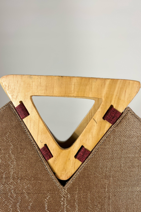 Geantă Tote -Piesă Unicat- din Sisal cu Mânere Triunghiulare din Lemn – Eleganță Africana autentica - Gri-Vișiniu [7]