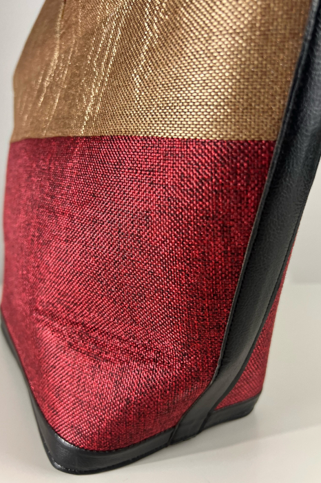 Geantă Tote -Piesă Unicat- din Sisal cu Mânere Triunghiulare din Lemn – Eleganță Africana autentica - Gri-Vișiniu [3]