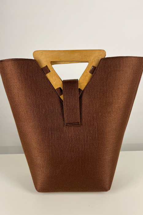 Geantă Tote Trapez  - Piesă Unicat - din Sisal cu Mânere Triunghiulare din Lemn – Artizanat African Elegant | Maro [2]