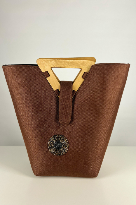 Geantă Tote Trapez  - Piesă Unicat - din Sisal cu Mânere Triunghiulare din Lemn – Artizanat African Elegant | Maro [3]