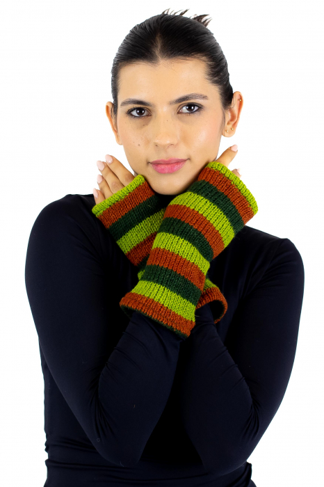 Hand warmers din lana captusite cu polar in dungi - Verde [2]
