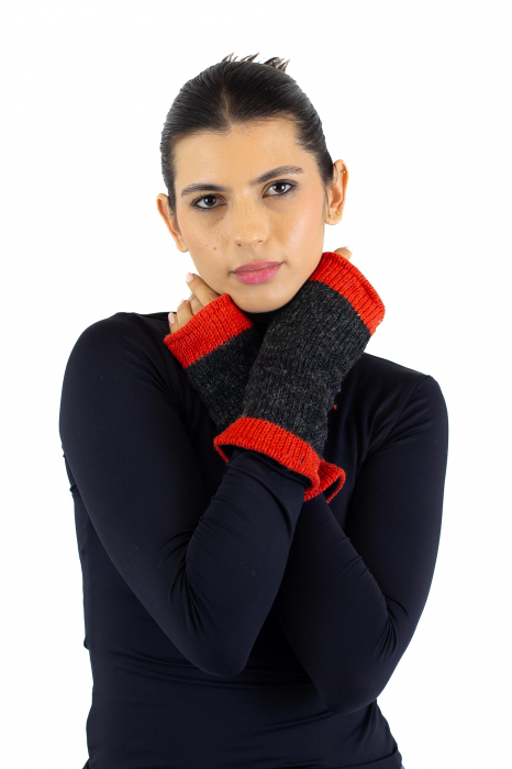 Hand warmers din lana captusite cu polar - Negru cu Rosu [2]