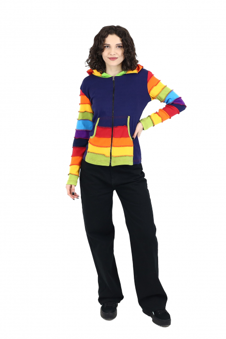 Hanorac albastru din bumbac - Buzunare rainbow [3]