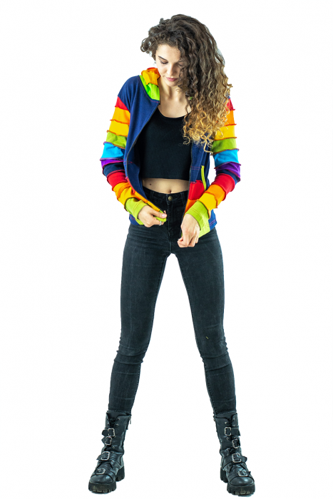 Hanorac albastru din bumbac - Buzunare rainbow [4]
