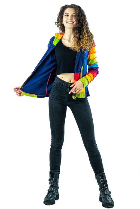 Hanorac albastru din bumbac - Buzunare rainbow [6]