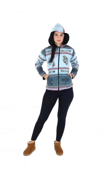 Hanorac cambrat shyama din bumbac captusit cu polar - Albastru Deschis [3]