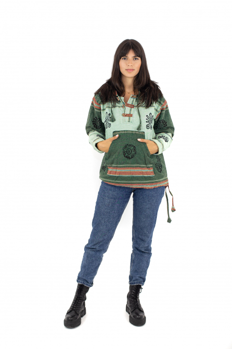 Hanorac cu polar si nasturi din lemn - Mint Green [3]