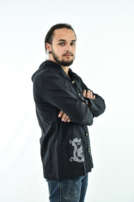 Hanorac cu print - Dragon - Negru [3]