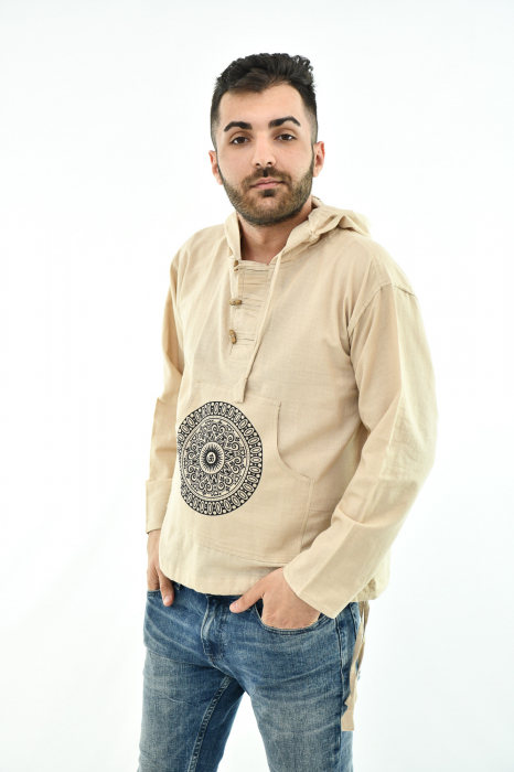 Hanorac cu print - Mandala si Ohm - Bej [2]