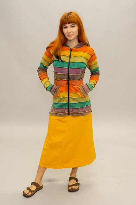 Hanorac damă din bumbac cu fermoar și glugă  - Model Multicolor Dungi [2]