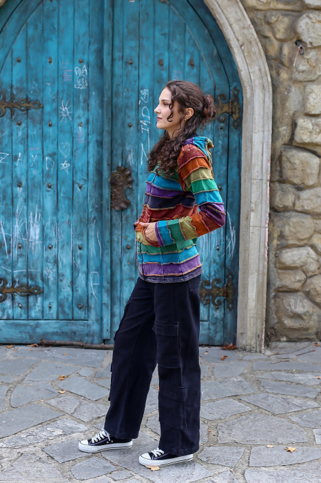 Hanorac din bumbac dungi multicolore si cusatura in exterior [3]
