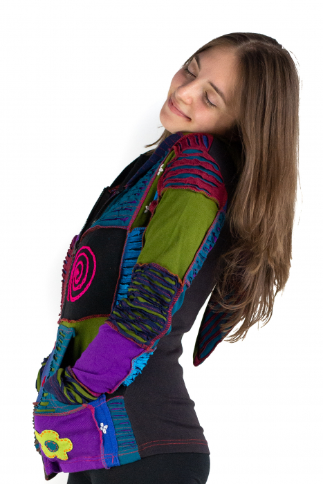 Hanorac din bumbac multicolor cu patch si broderie - Model 10 [3]