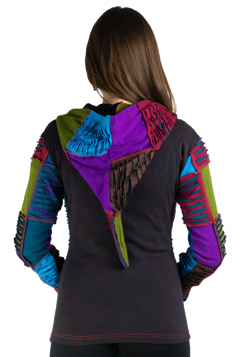 Hanorac din bumbac multicolor cu patch si broderie - Model 10 [4]