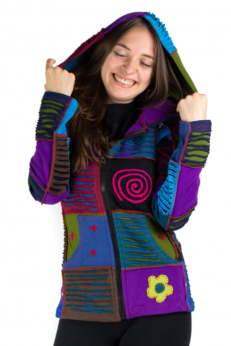 Hanorac din bumbac multicolor cu patch si broderie - Model 10 [5]