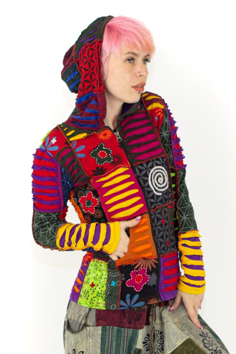 Hanorac din bumbac multicolor - petice Unicat - mărime M [14]