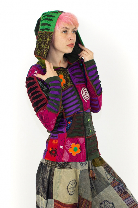 Hanorac din bumbac multicolor - petice Unicat - marime S [8]