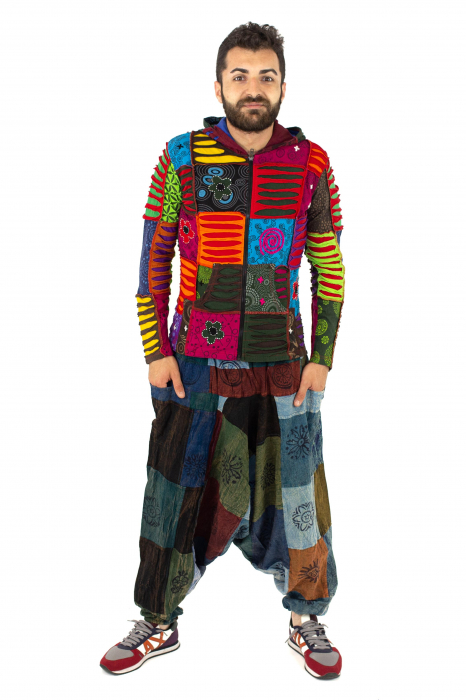 Hanorac din bumbac multicolor - petice Unicat - marime XL [6]