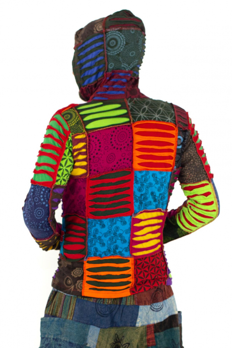Hanorac din bumbac multicolor - petice Unicat - marime XL [10]