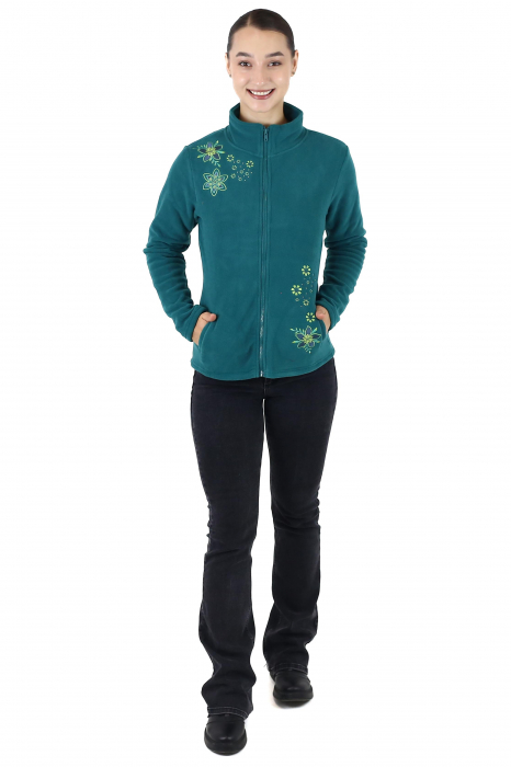 Hanorac din polar cu fermoar și print floral - Teal [2]